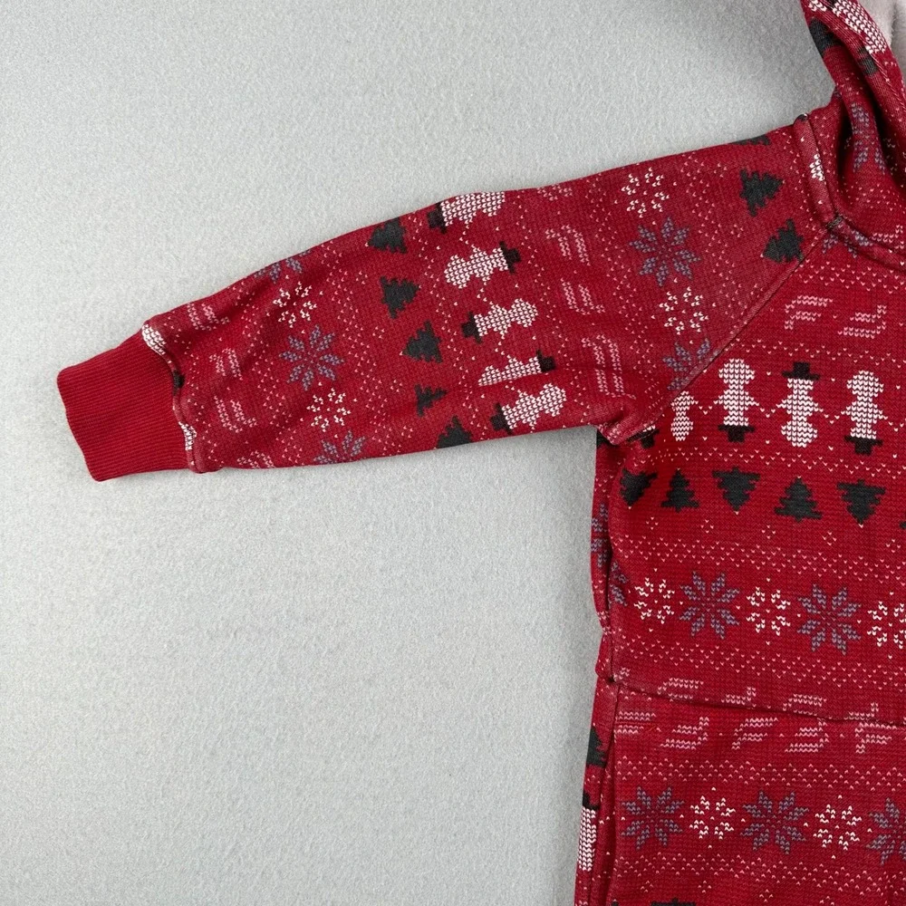 Fabletics Jumpsuit Kids 3T Red Fair Isle Snowman Hooded Fleece Romper OY2500505